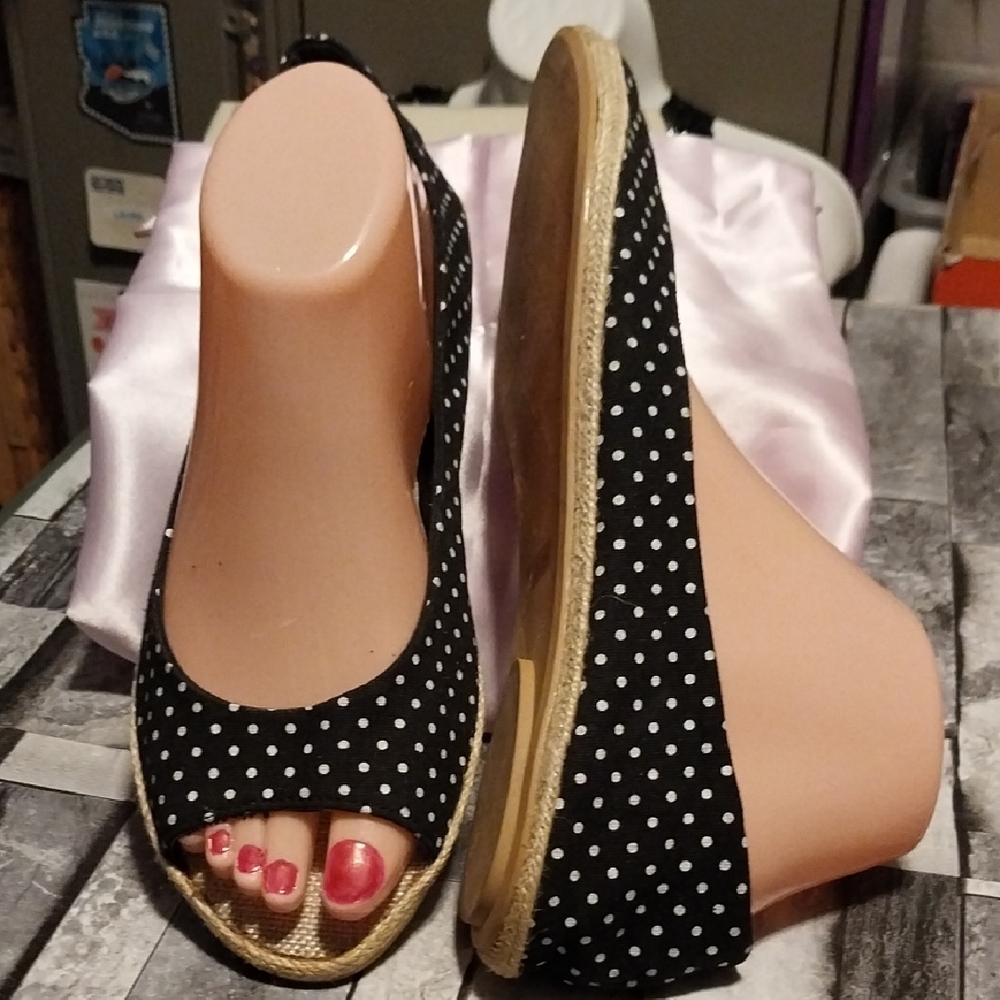 Dollhouse Black Polka Dot Women's Espadrille Wedges